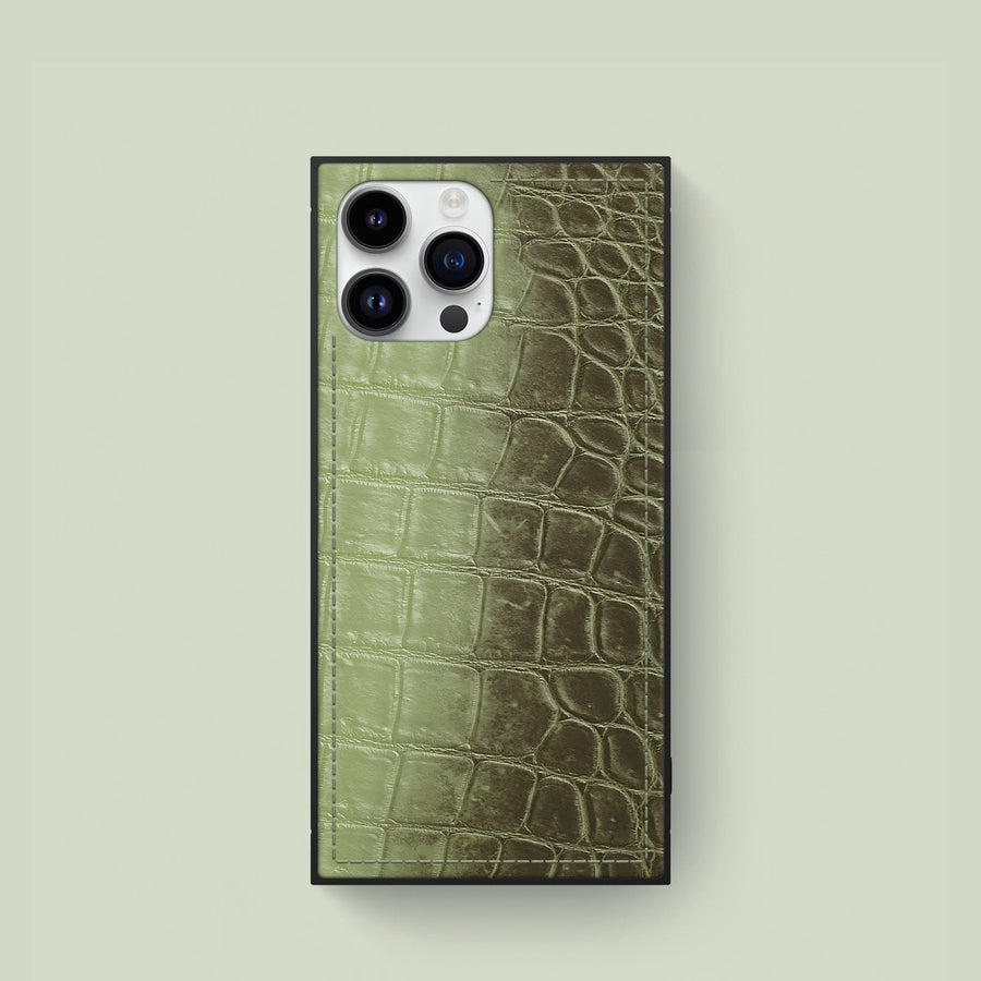 Square Case Celadon Green For iPhone 15 Pro In Himalayan Crocodile