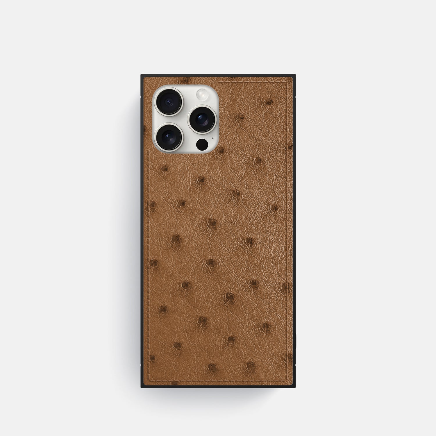 Medium-Brown iPhone 16 Pro Square Case Ostrich -1 | Medium-Brown