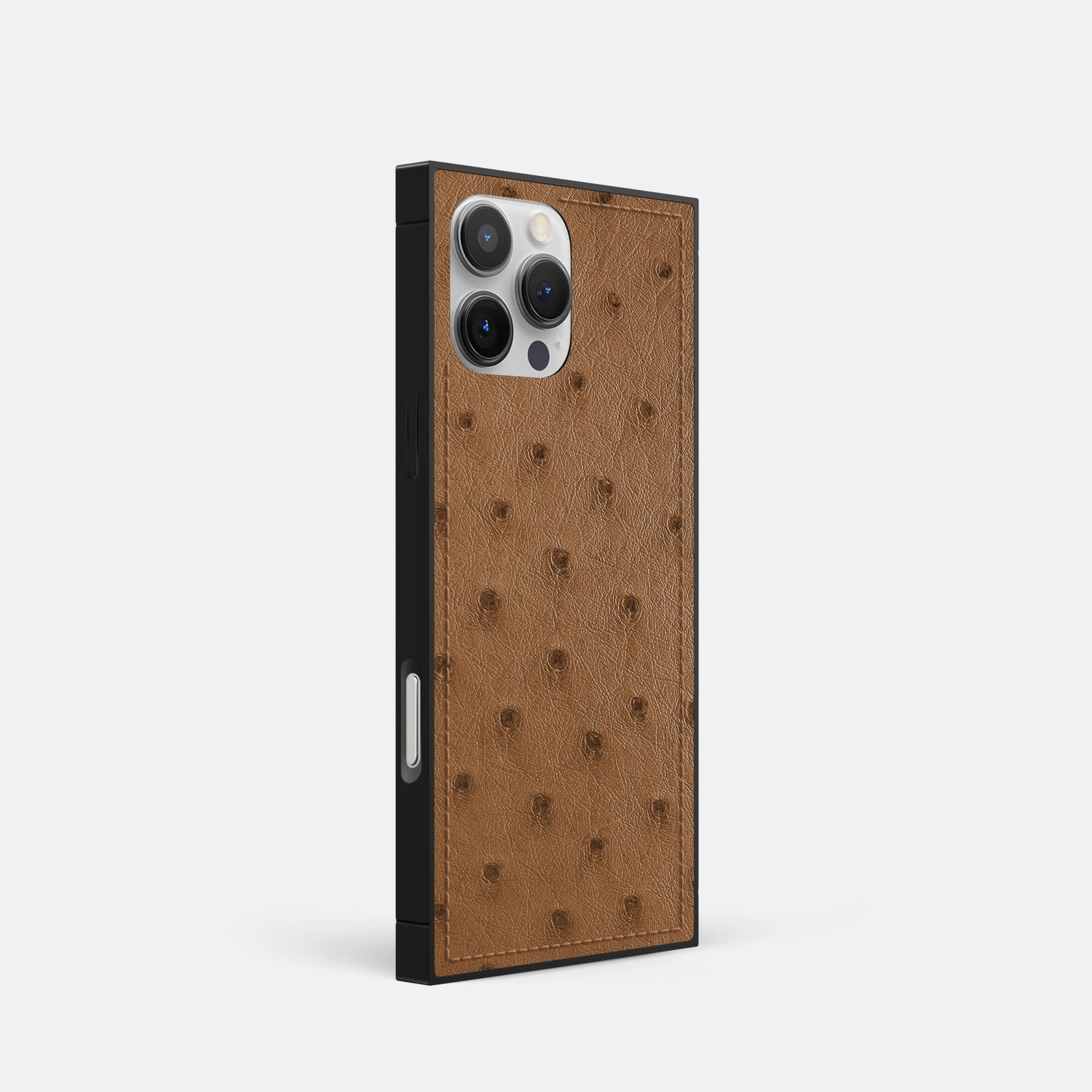 Medium-Brown iPhone 16 Pro Square Case Ostrich -2 | Medium-Brown