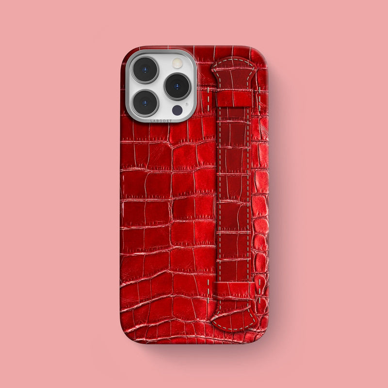 iPhone 15 Pro Max Strap Case 1/1 Disco Red Alligator with Steel Metal -1 | Disco-Red-Steel