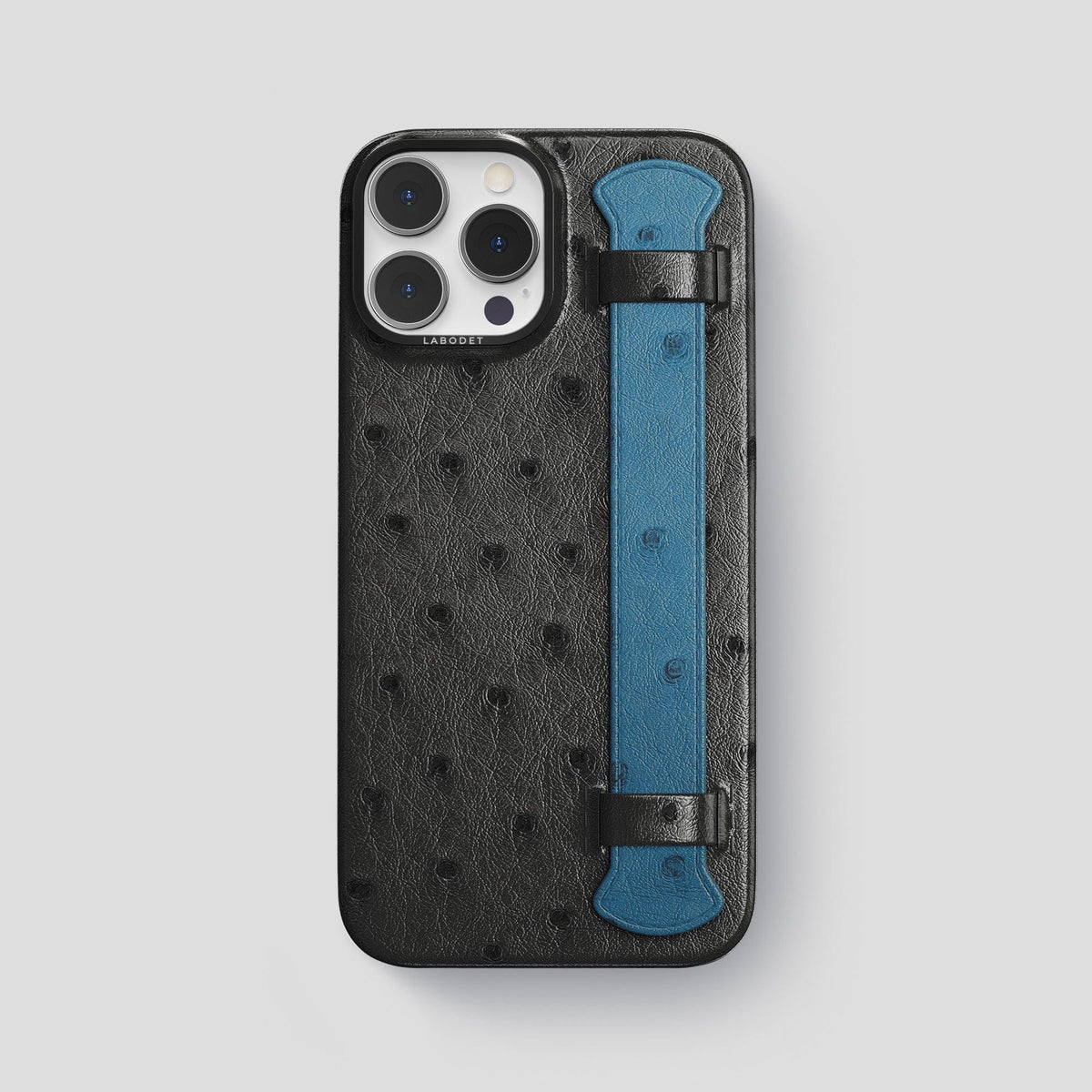 Black-Blue-Jeans iPhone 13 Pro Max Handle Case Colore Ostrich with Black Metal -1 | Black-Blue-Jeans-Black