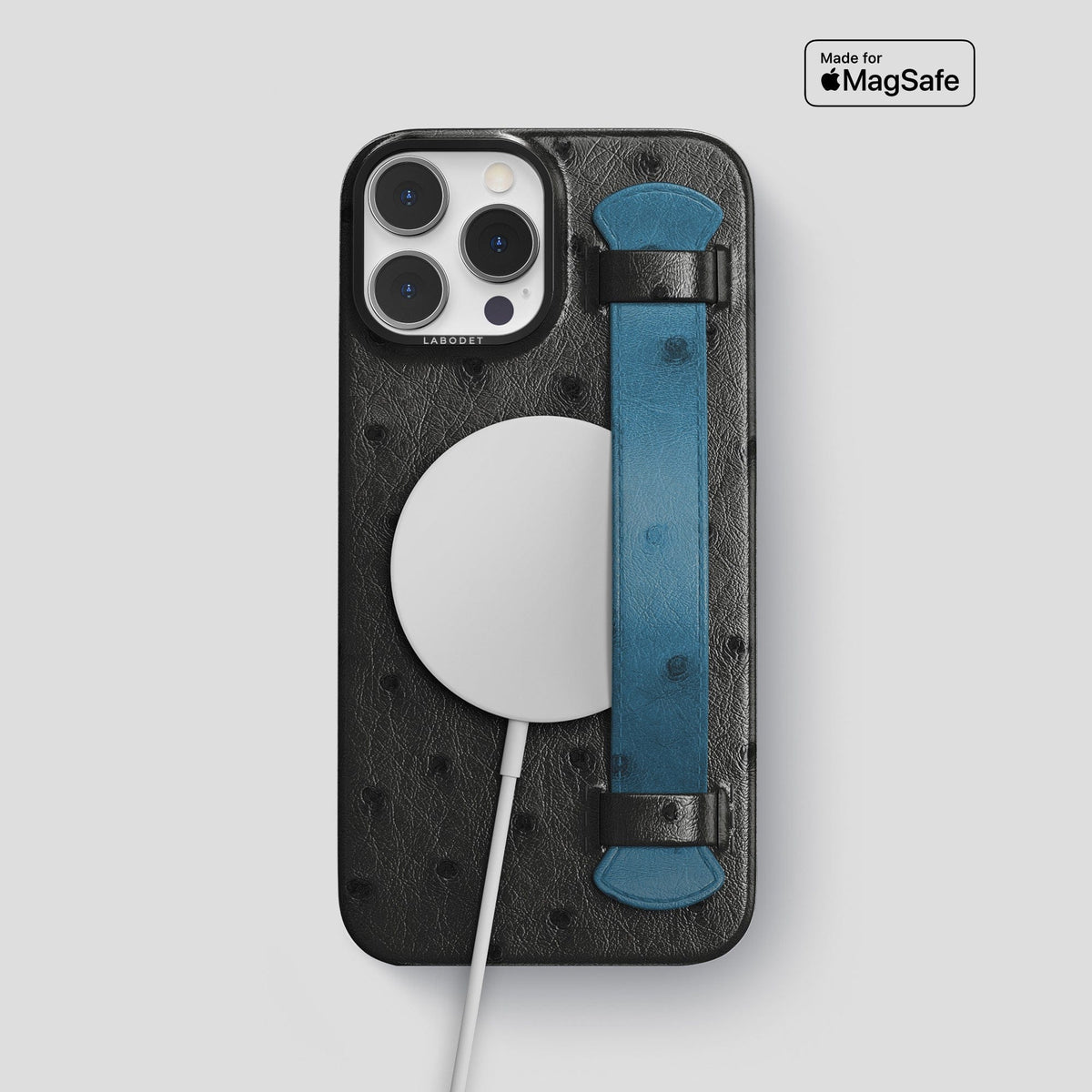 Black-Blue-Jeans iPhone 13 Pro Max Handle Case Colore Ostrich with Black Metal -5 | Black-Blue-Jeans-Black