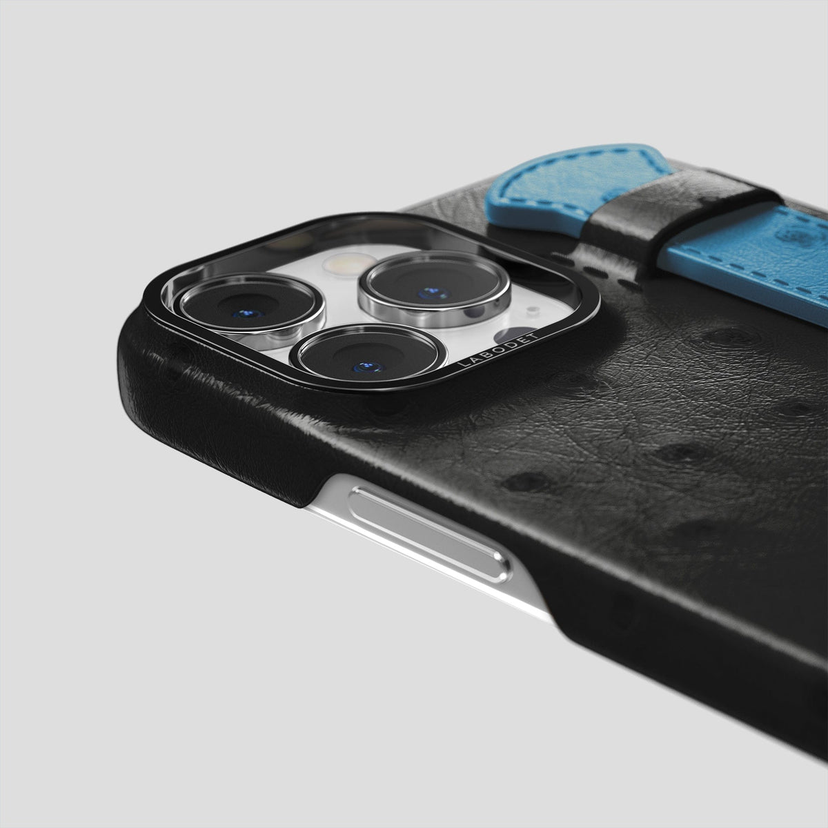 Black-Blue-Jeans iPhone 13 Pro Max Handle Case Colore Ostrich with Black Metal -6 | Black-Blue-Jeans-Black
