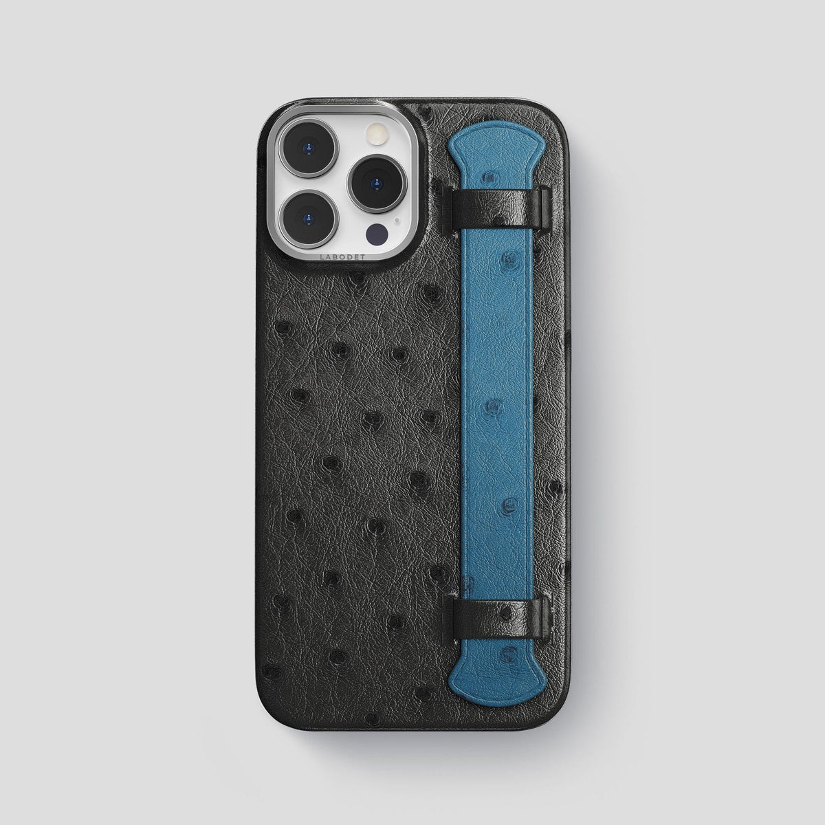 Black-Blue-Jeans iPhone 13 Pro Max Handle Case Colore Ostrich with Steel Metal -1 | Black-Blue-Jeans-Steel