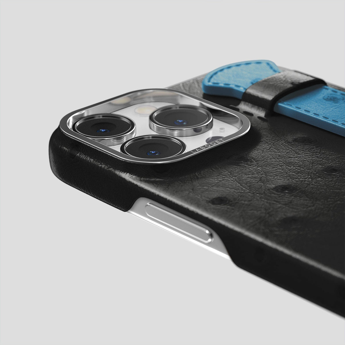 Black-Blue-Jeans iPhone 13 Pro Max Handle Case Colore Ostrich with Steel Metal -6 | Black-Blue-Jeans-Steel