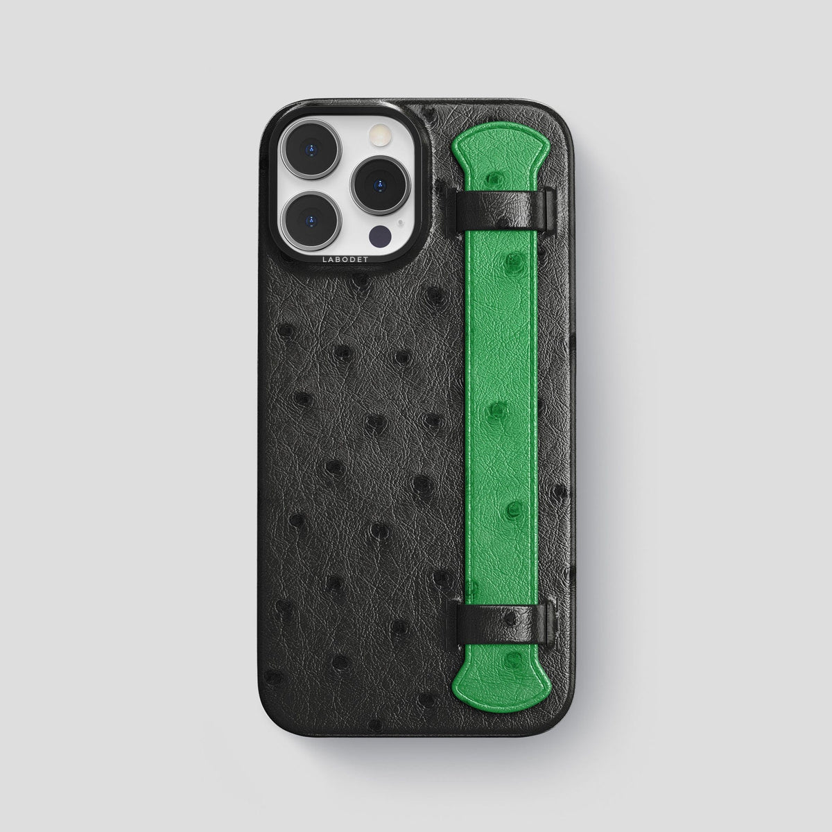Black-Kentucky-Green iPhone 13 Pro Max Handle Case Colore Ostrich with Black Metal -1 | Black-Kentucky-Green-Black