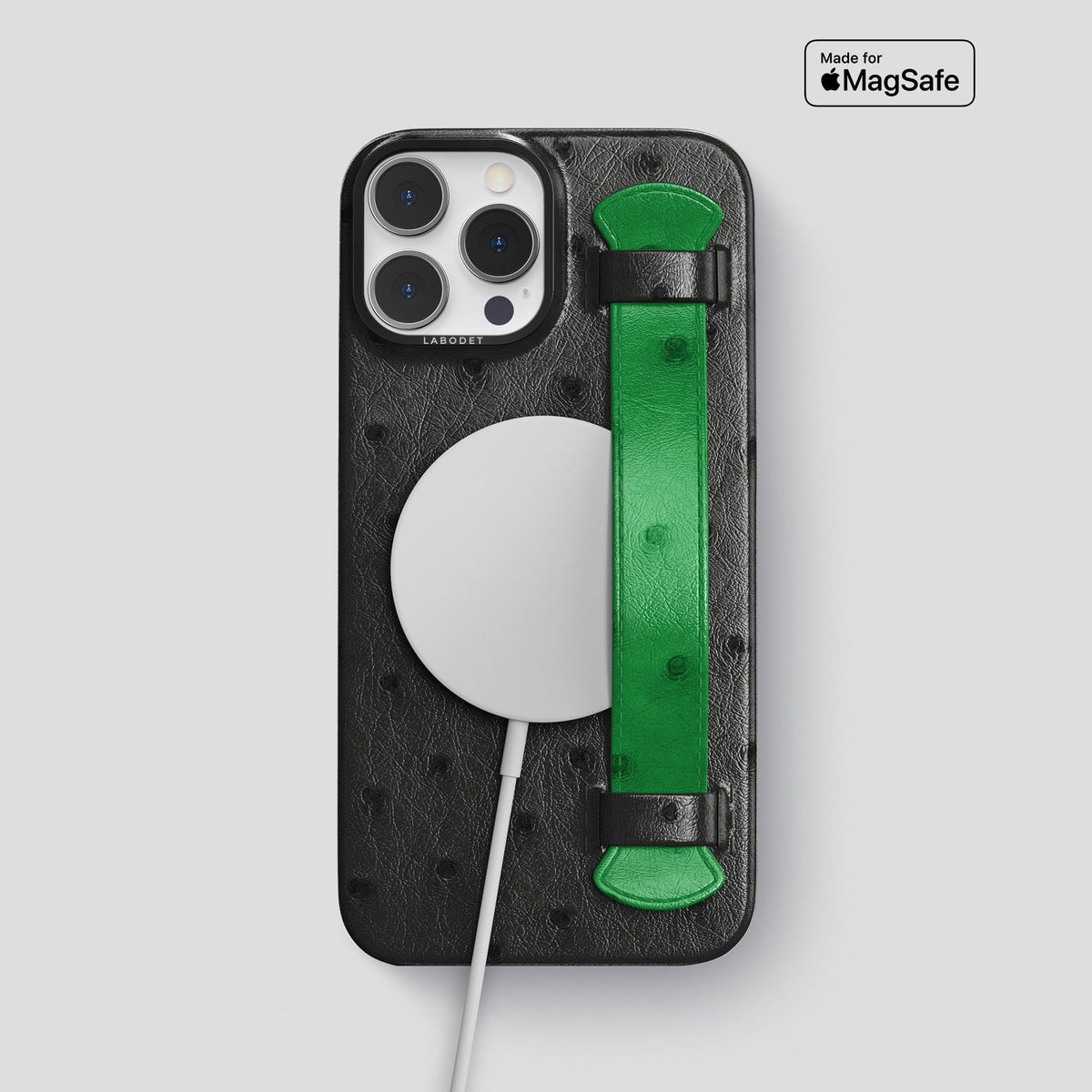 Black-Kentucky-Green iPhone 13 Pro Max Handle Case Colore Ostrich with Black Metal -5 | Black-Kentucky-Green-Black