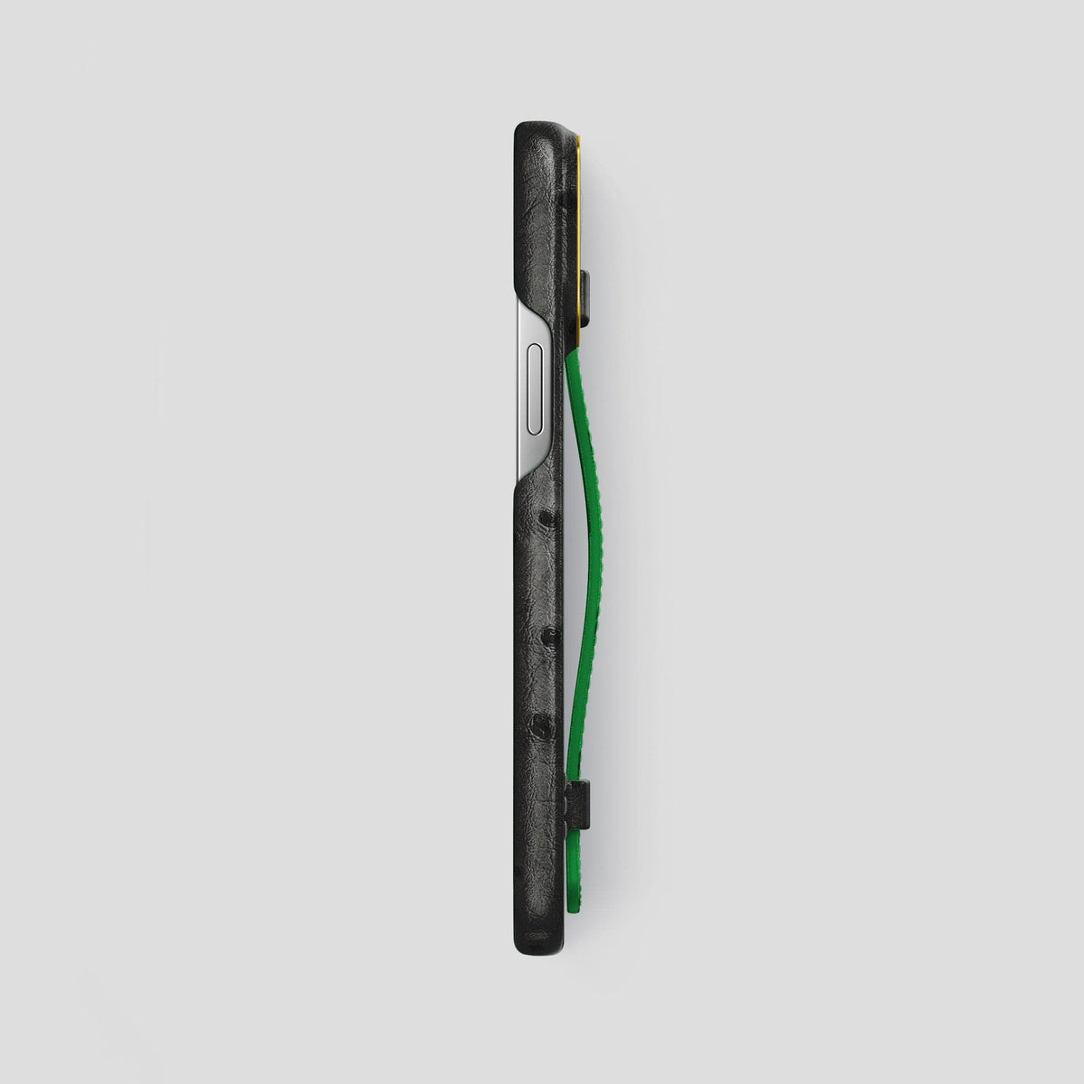 Black-Kentucky-Green iPhone 13 Pro Max Handle Case Colore Ostrich with Gold Metal -3 | Black-Kentucky-Green-Gold