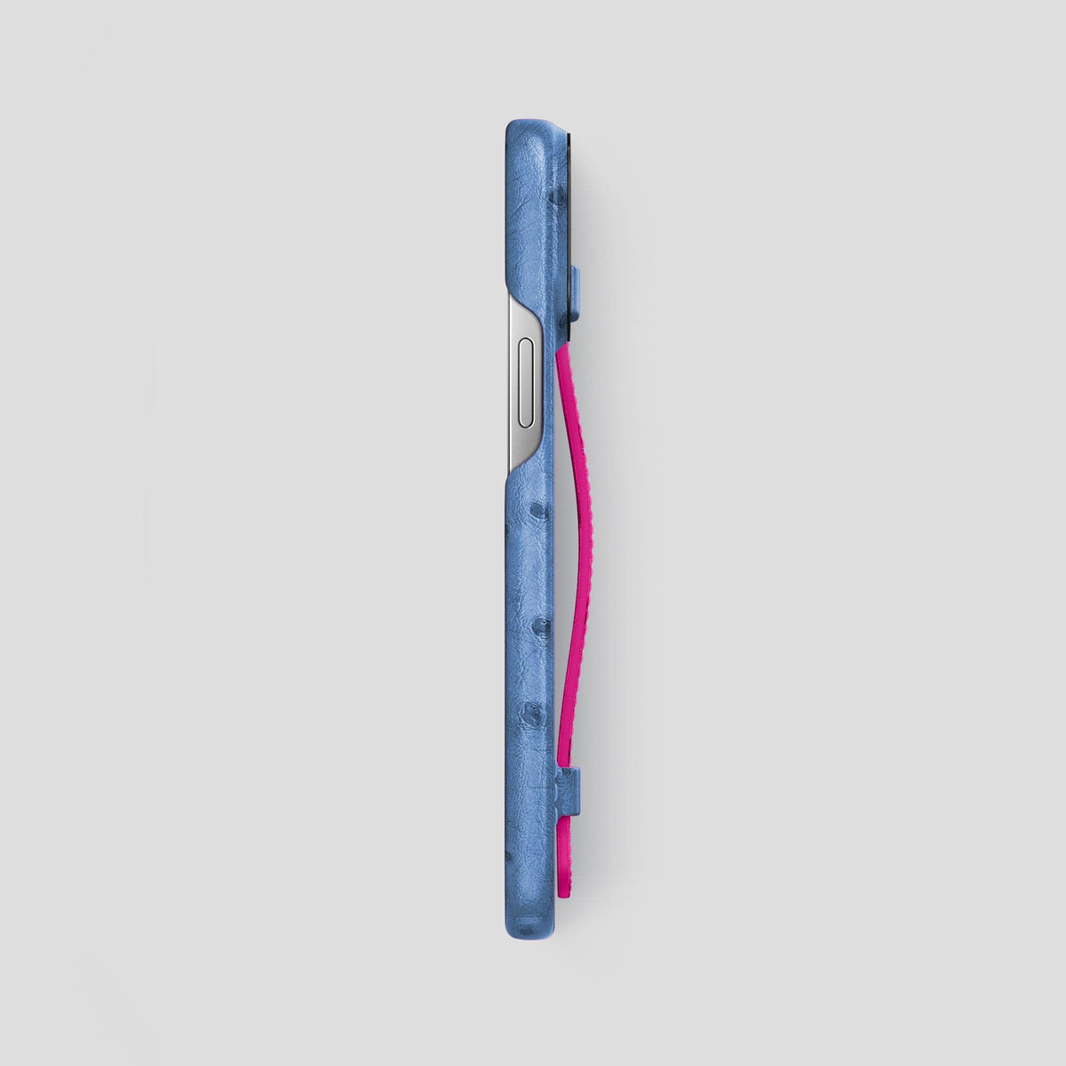Navy-Blue-Fuchsia iPhone 13 Pro Max Handle Case Colore Ostrich with Black Metal -3 | Navy-Blue-Fuchsia-Black