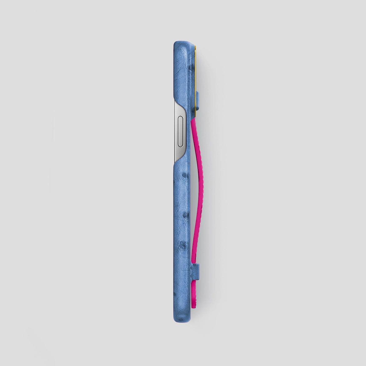 Navy-Blue-Fuchsia iPhone 13 Pro Max Handle Case Colore Ostrich with Gold Metal -3 | Navy-Blue-Fuchsia-Gold