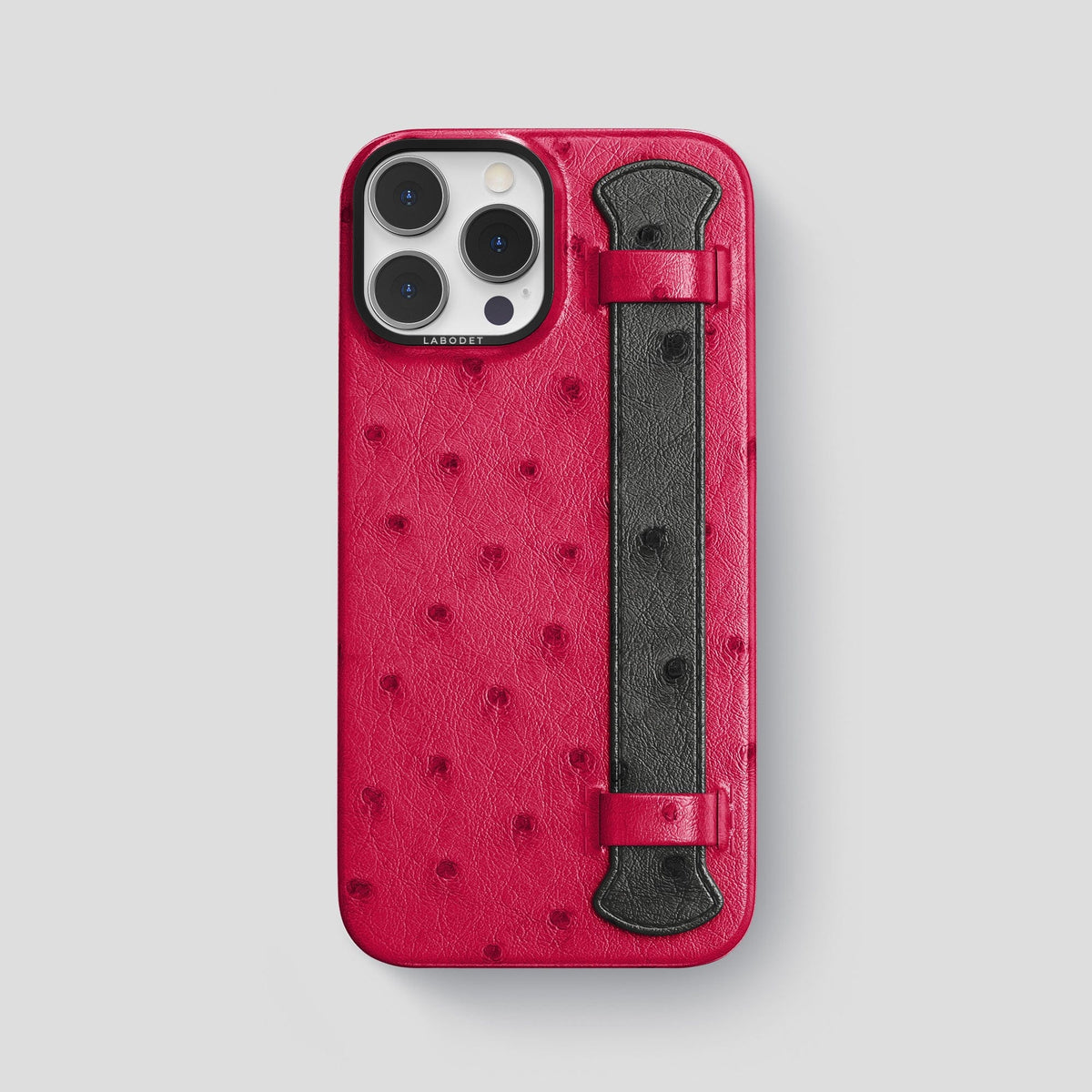 Bordeaux-Black iPhone 13 Pro Max Handle Case Colore Ostrich with Black Metal -1 | Bordeaux-Black-Black