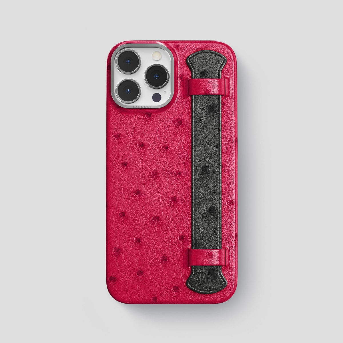 Bordeaux-Black iPhone 13 Pro Max Handle Case Colore Ostrich with Steel Metal -1 | Bordeaux-Black-Steel