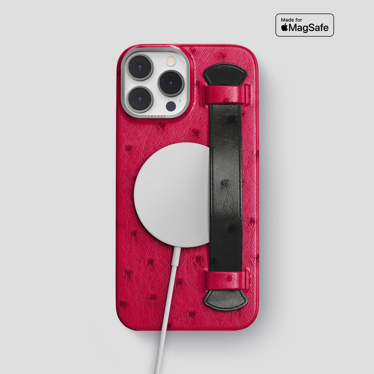 Bordeaux-Black iPhone 13 Pro Max Handle Case Colore Ostrich with Steel Metal -5 | Bordeaux-Black-Steel