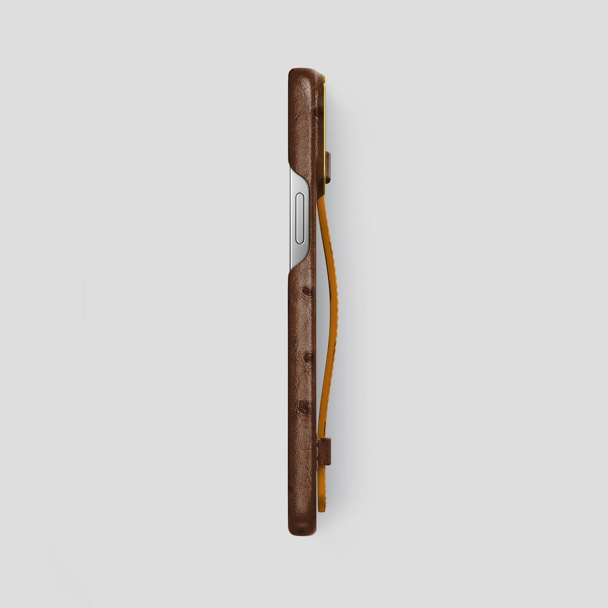 Chocolate-Chestnut iPhone 13 Pro Max Handle Case Colore Ostrich with Gold Metal -3 | Chocolate-Chestnut-Gold