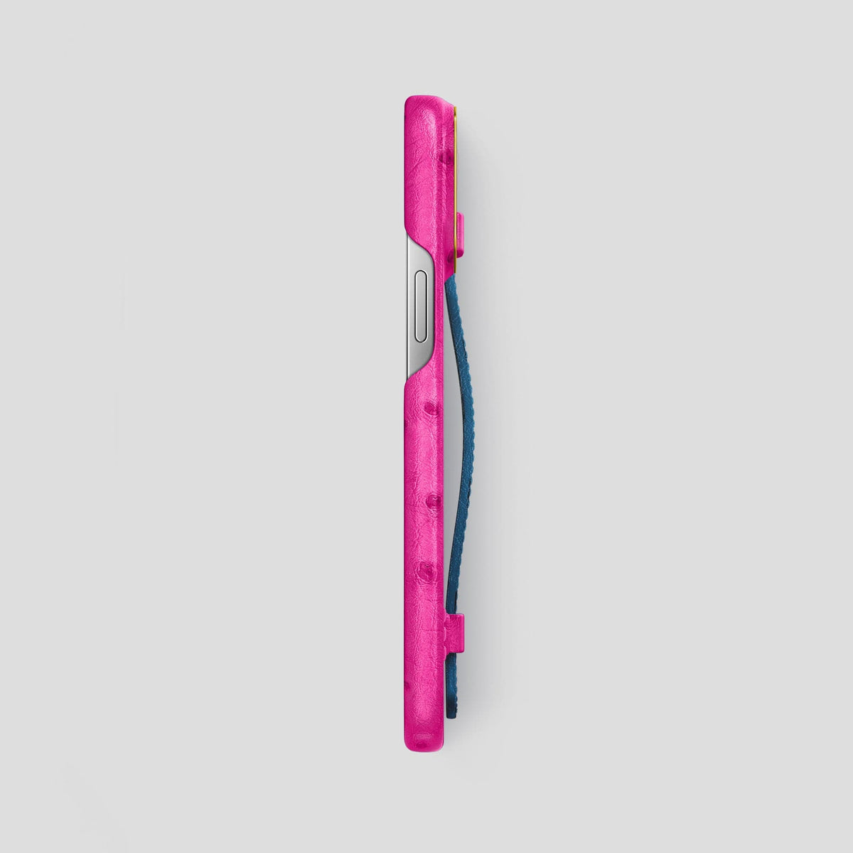 Fuchsia-Blue-Jeans iPhone 13 Pro Max Handle Case Colore Ostrich with Gold Metal -3 | Fuchsia-Blue-Jeans-Gold