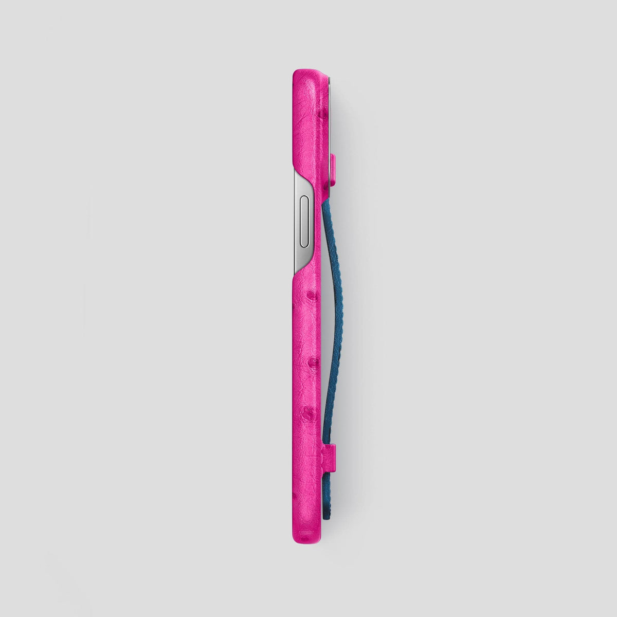 Fuchsia-Blue-Jeans iPhone 13 Pro Max Handle Case Colore Ostrich with Steel Metal -3 | Fuchsia-Blue-Jeans-Steel