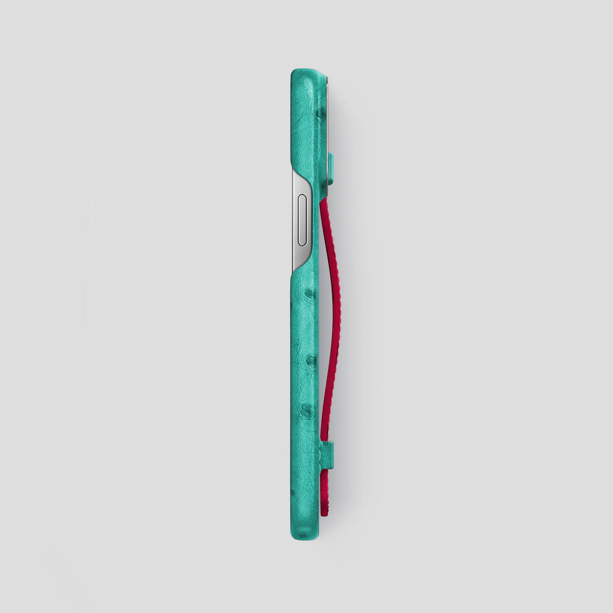 Green-Bordeaux iPhone 13 Pro Max Handle Case Colore Ostrich with Steel Metal -3 | Green-Bordeaux-Steel