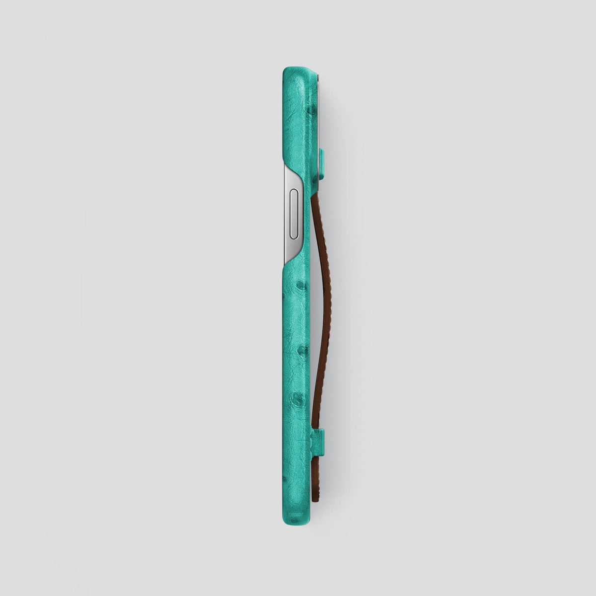 Green-Chocolate iPhone 13 Pro Max Handle Case Colore Ostrich with Steel Metal -3 | Green-Chocolate-Steel