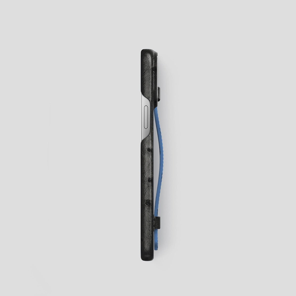 Black-Navy-Blue iPhone 13 Pro Handle Case Colore Ostrich with Steel Metal -3 | Black-Navy-Blue-Steel