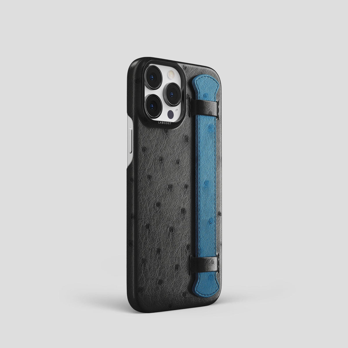 Black-Blue-Jeans iPhone 13 Pro Handle Case Colore Ostrich with Black Metal -2 | Black-Blue-Jeans-Black