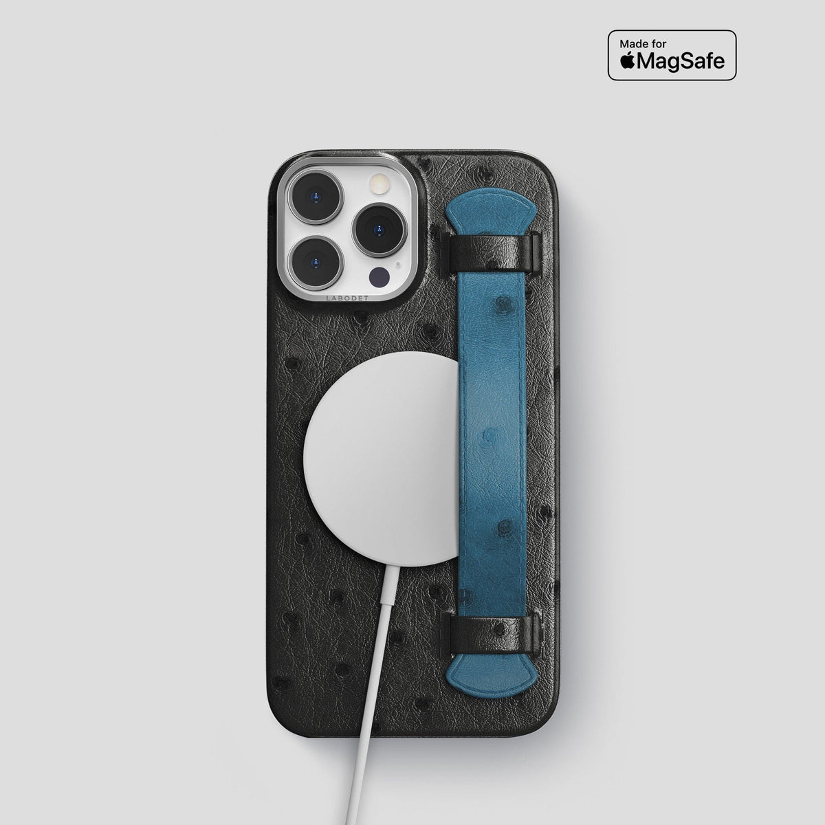 Black-Blue-Jeans iPhone 13 Pro Handle Case Colore Ostrich with Steel Metal -5 | Black-Blue-Jeans-Steel