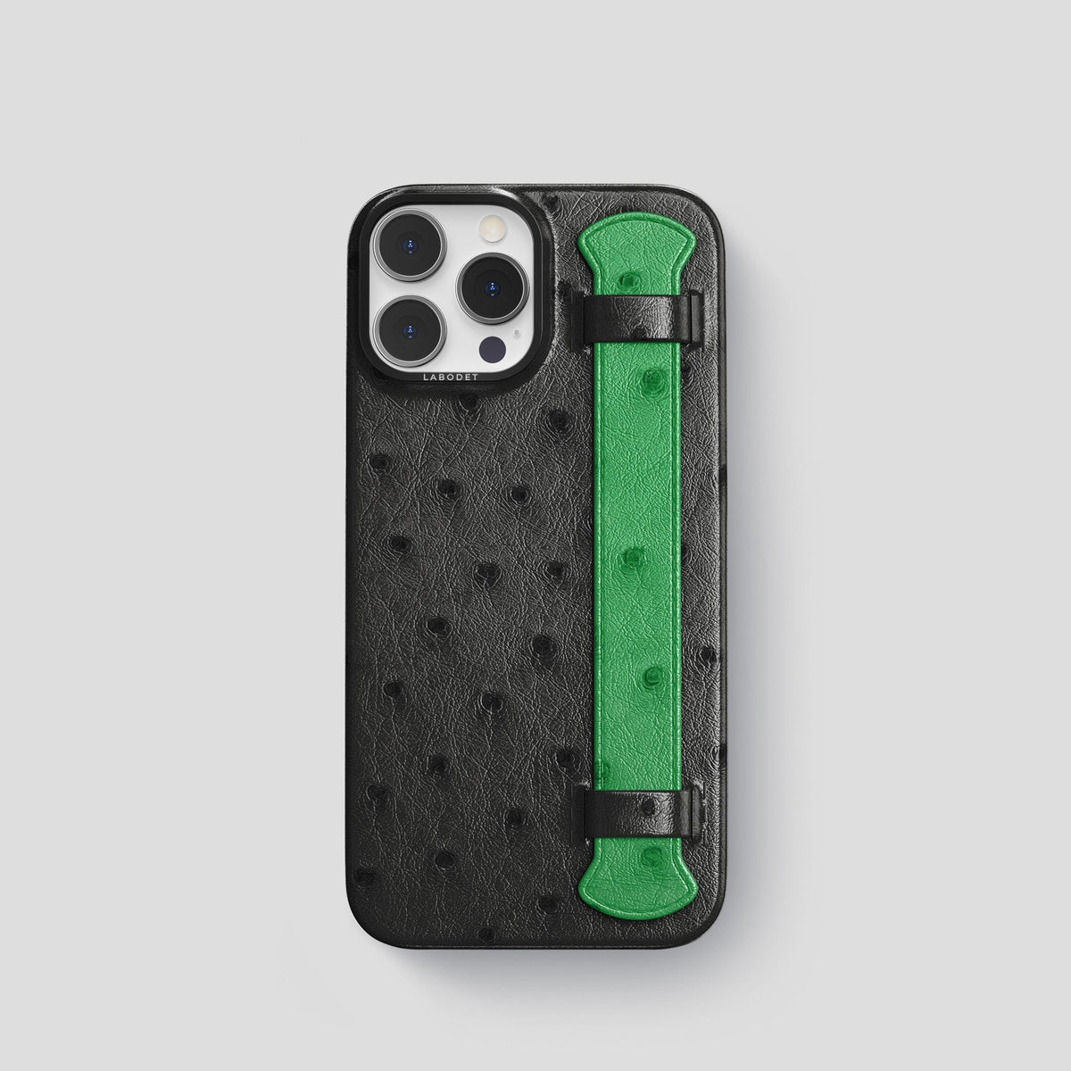 Black-Kentucky-Green iPhone 13 Pro Handle Case Colore Ostrich with Black Metal -1 | Black-Kentucky-Green-Black
