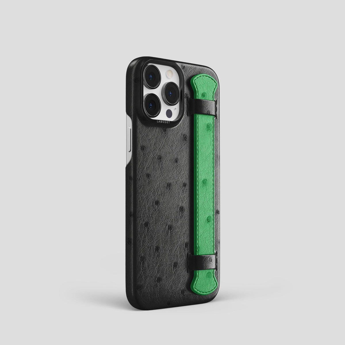 Black-Kentucky-Green iPhone 13 Pro Handle Case Colore Ostrich with Black Metal -2 | Black-Kentucky-Green-Black