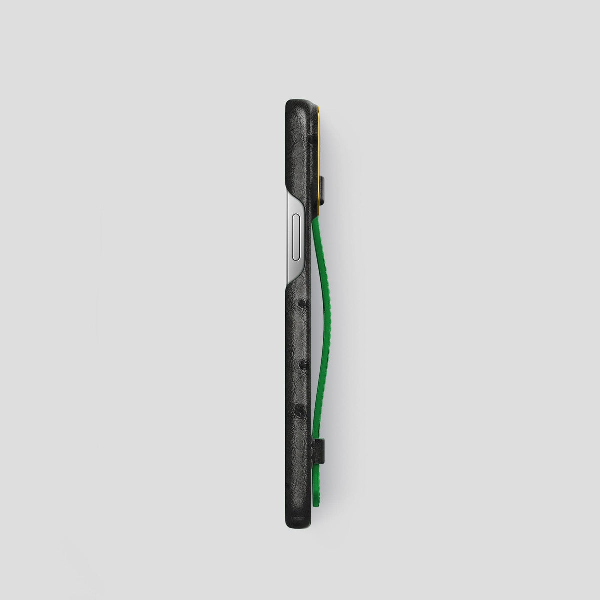 Black-Kentucky-Green iPhone 13 Pro Handle Case Colore Ostrich with Gold Metal -3 | Black-Kentucky-Green-Gold
