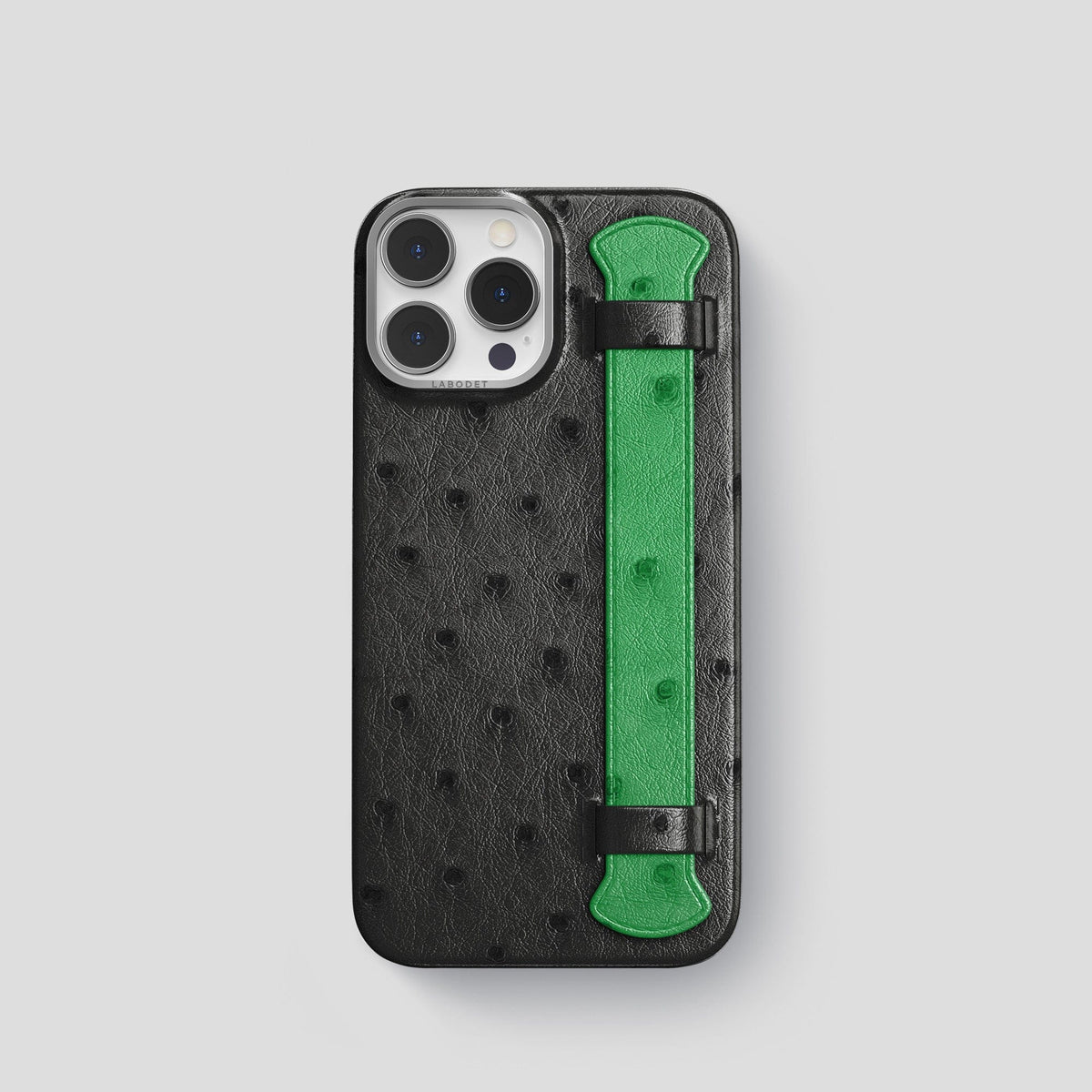 Black-Kentucky-Green iPhone 13 Pro Handle Case Colore Ostrich with Steel Metal -1 | Black-Kentucky-Green-Steel