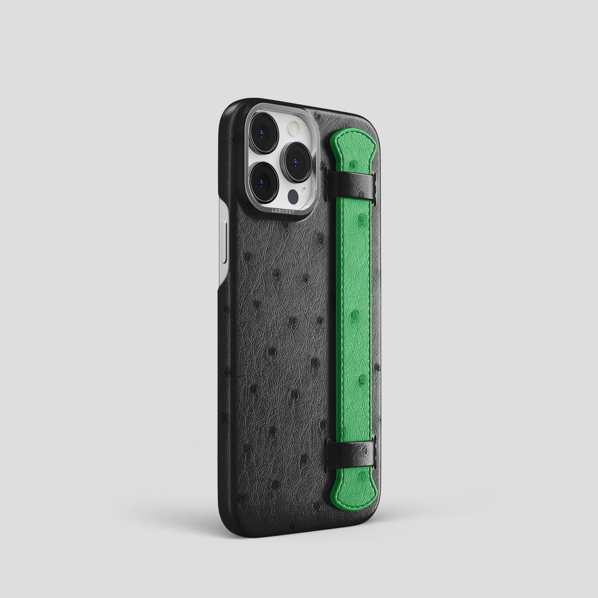 Black-Kentucky-Green iPhone 13 Pro Handle Case Colore Ostrich with Steel Metal -2 | Black-Kentucky-Green-Steel