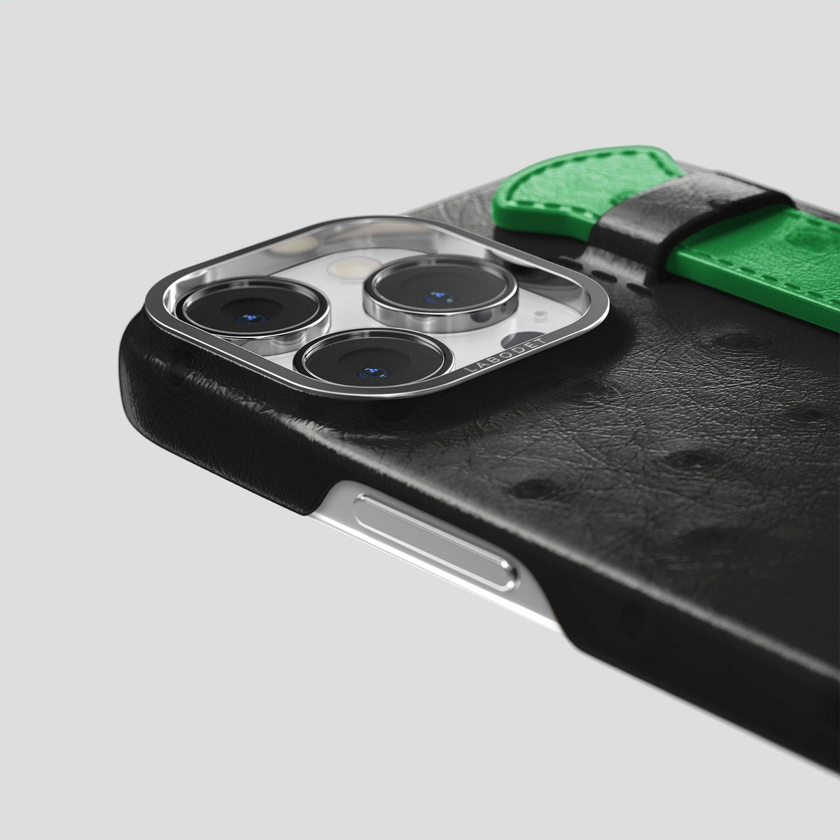 Black-Kentucky-Green iPhone 13 Pro Handle Case Colore Ostrich with Steel Metal -6 | Black-Kentucky-Green-Steel