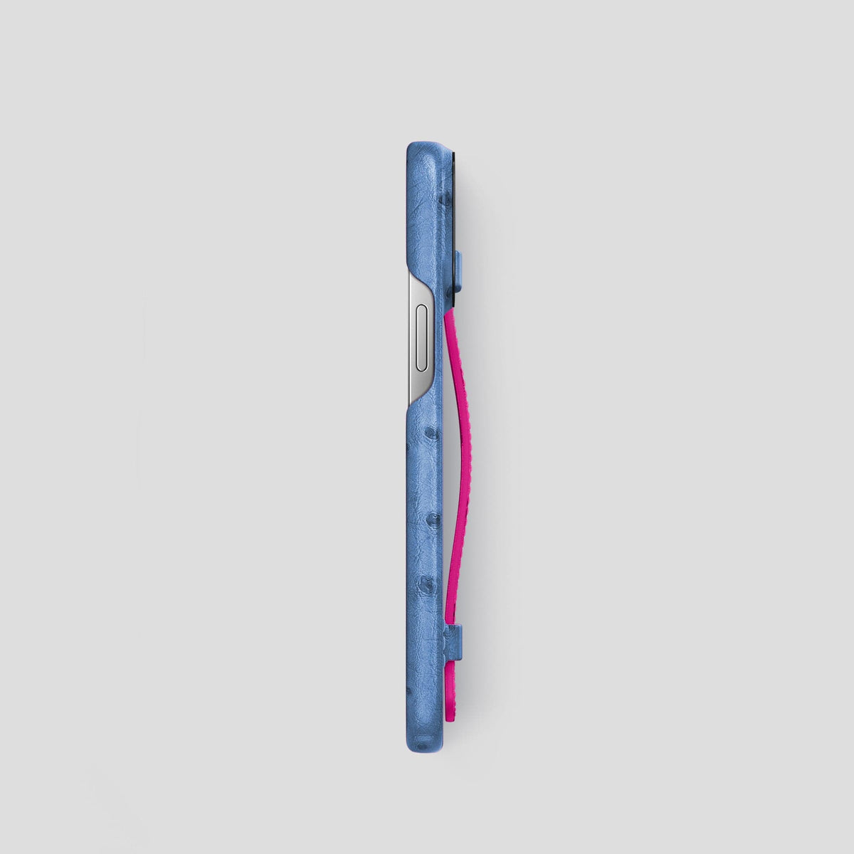 Navy-Blue-Fuchsia iPhone 13 Pro Handle Case Colore Ostrich with Black Metal -3 | Navy-Blue-Fuchsia-Black