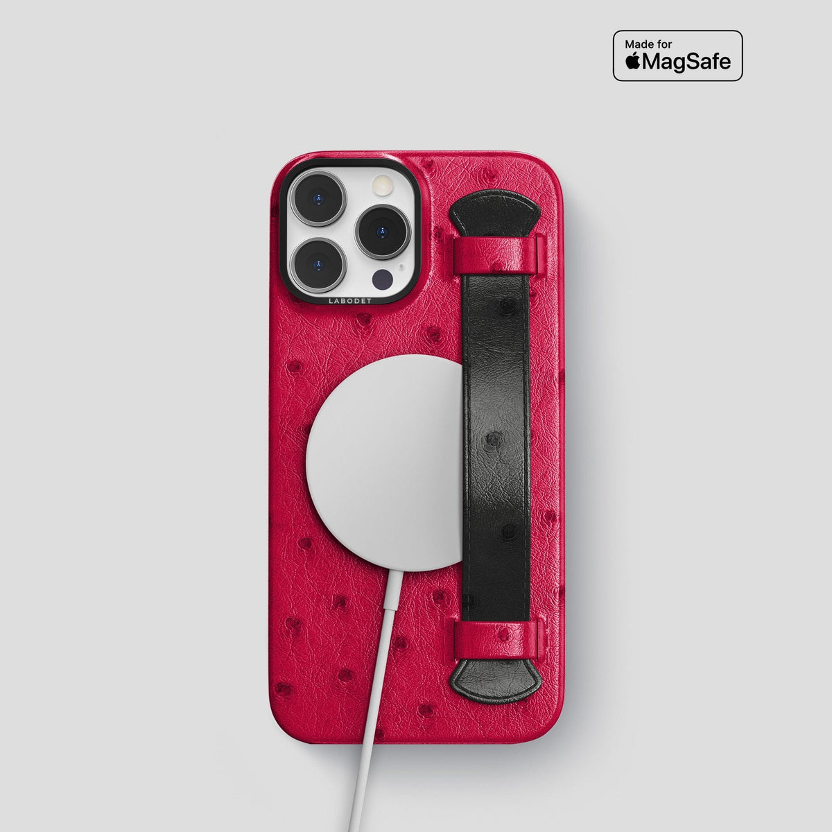 Bordeaux-Black iPhone 13 Pro Handle Case Colore Ostrich with Black Metal -5 | Bordeaux-Black-Black