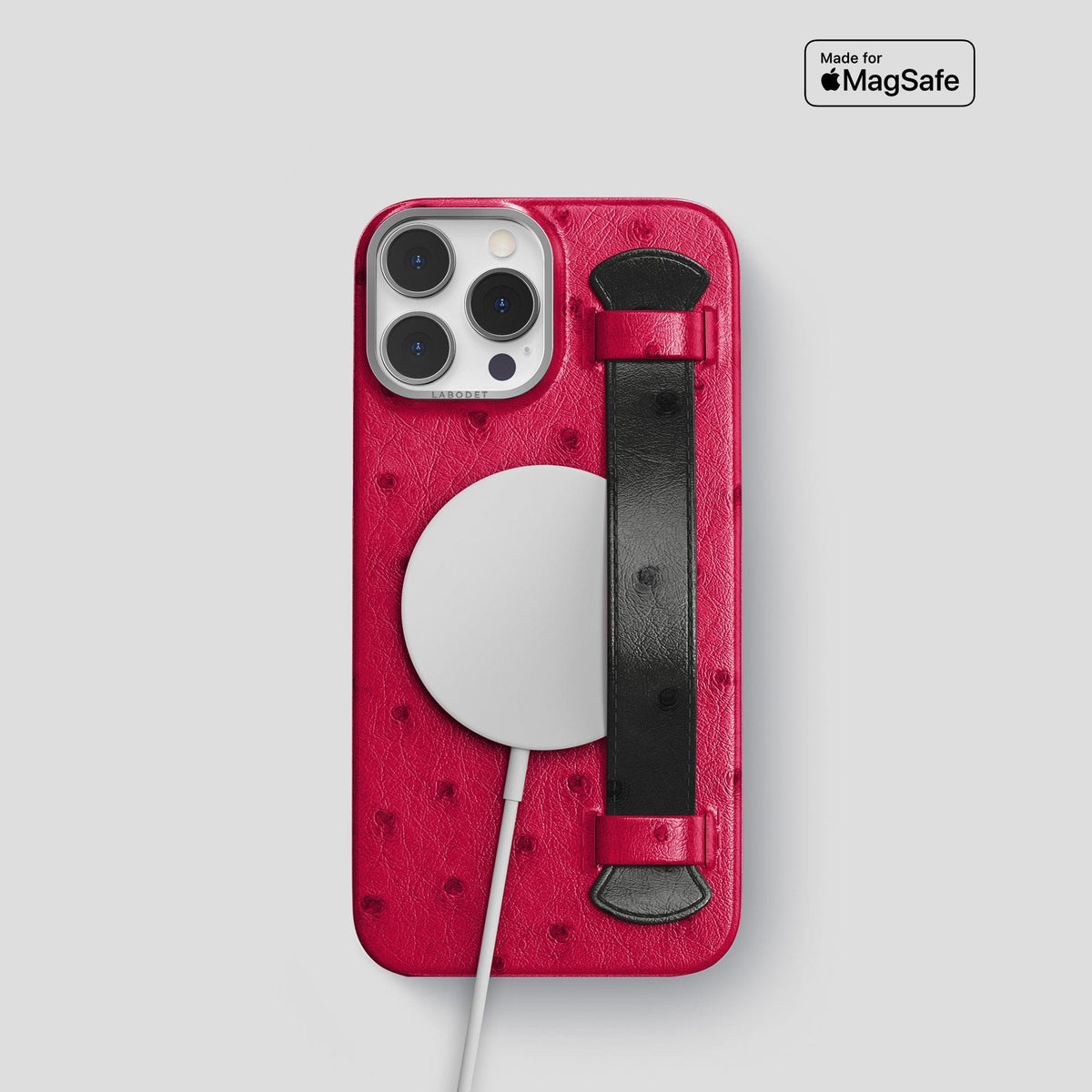 Bordeaux-Black iPhone 13 Pro Handle Case Colore Ostrich with Steel Metal -5 | Bordeaux-Black-Steel