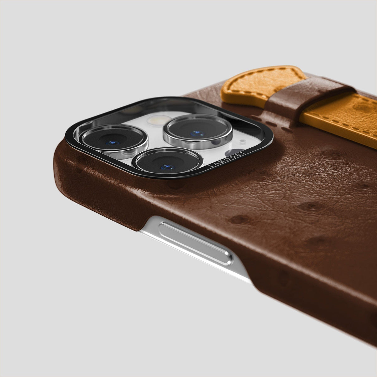 Chocolate-Chestnut iPhone 13 Pro Handle Case Colore Ostrich with Black Metal -6 | Chocolate-Chestnut-Black