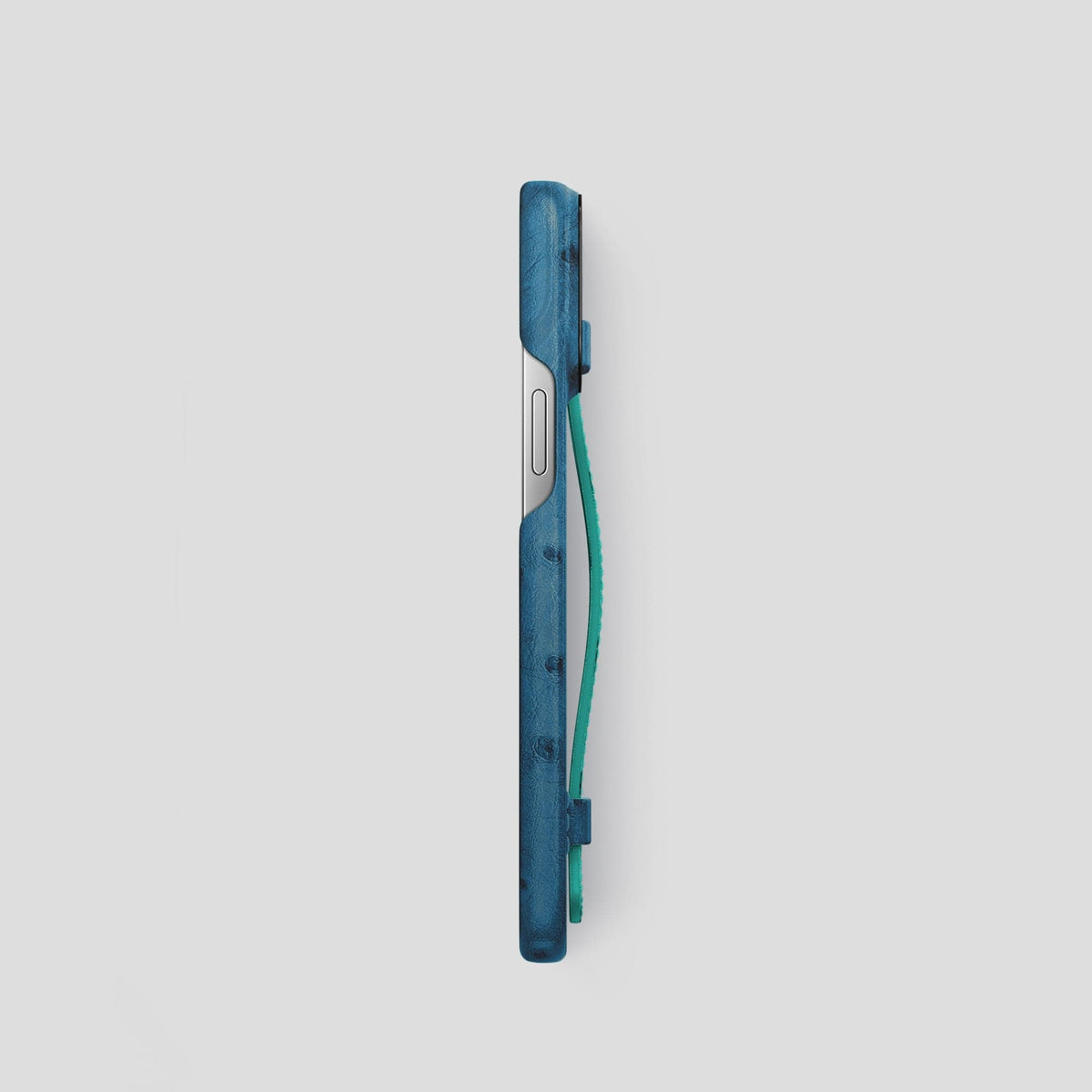 Blue-Jeans-Green iPhone 13 Pro Handle Case Colore Ostrich with Black Metal -3 | Blue-Jeans-Green-Black