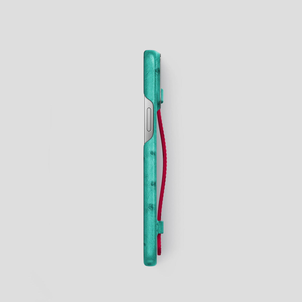 Green-Bordeaux iPhone 13 Pro Handle Case Colore Ostrich with Steel Metal -3 | Green-Bordeaux-Steel