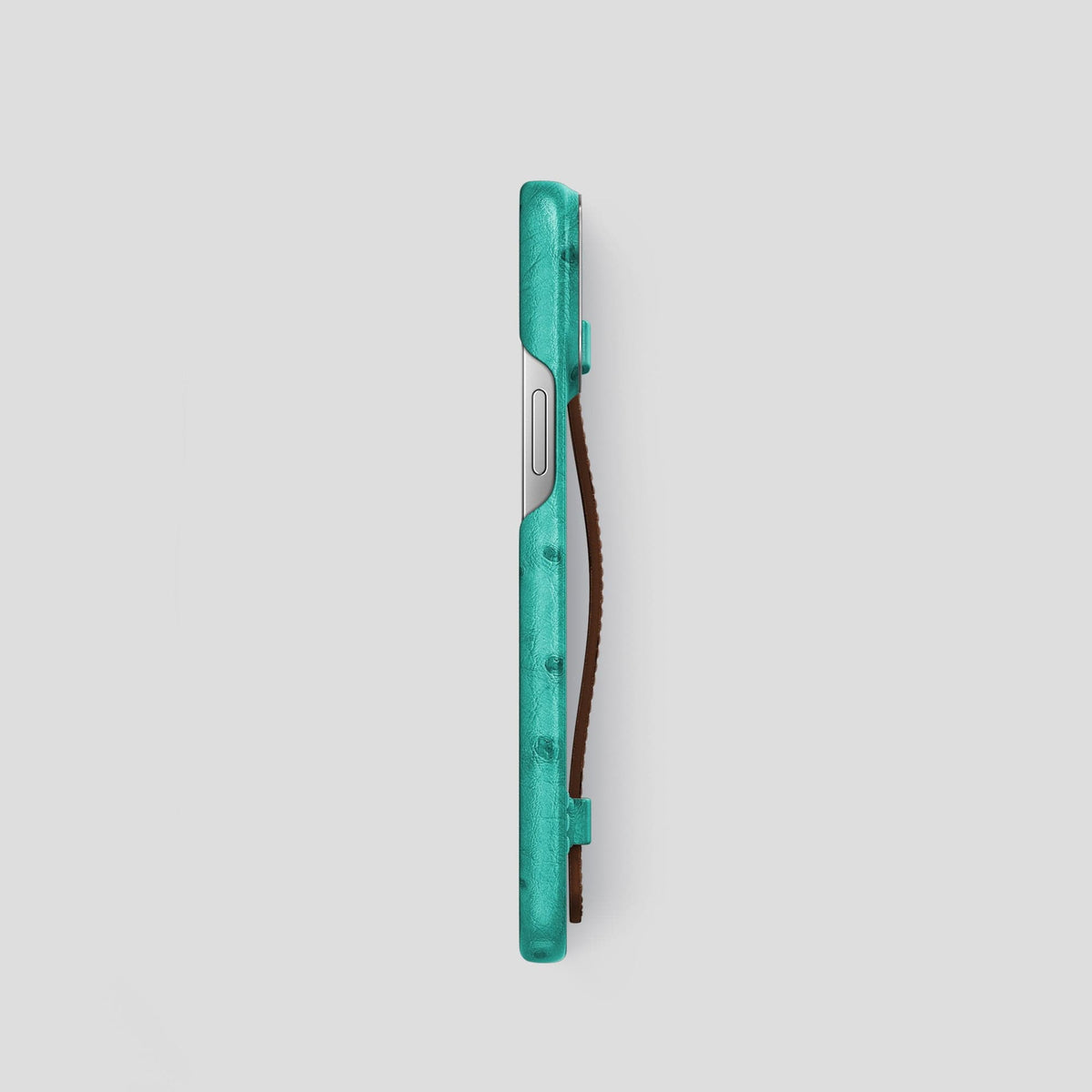 Green-Chocolate iPhone 13 Pro Handle Case Colore Ostrich with Steel Metal -3 | Green-Chocolate-Steel