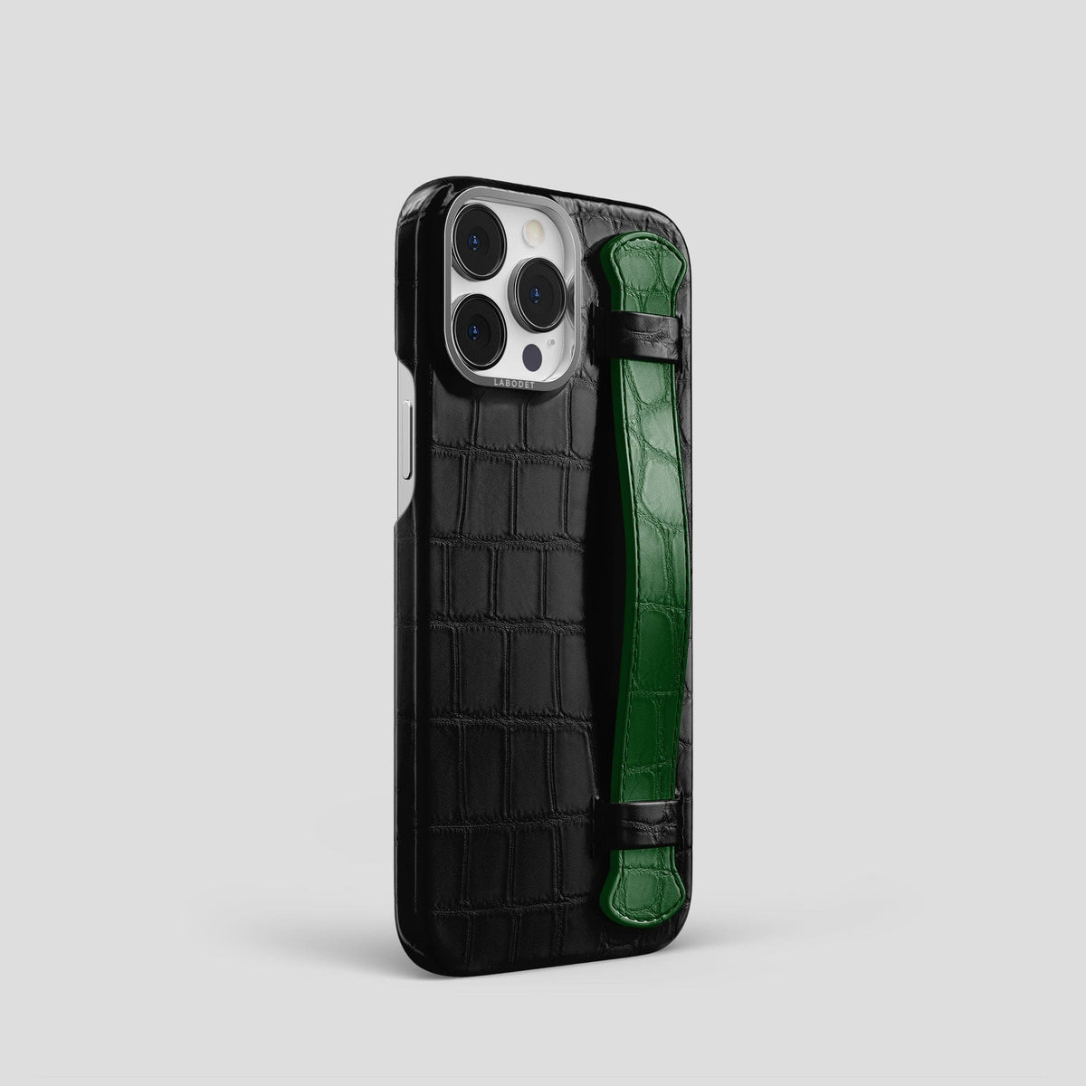Black-Forest-Green iPhone 15 Pro Strap Case Alligator with Steel Metal -2 | Black-Forest-Green-Steel