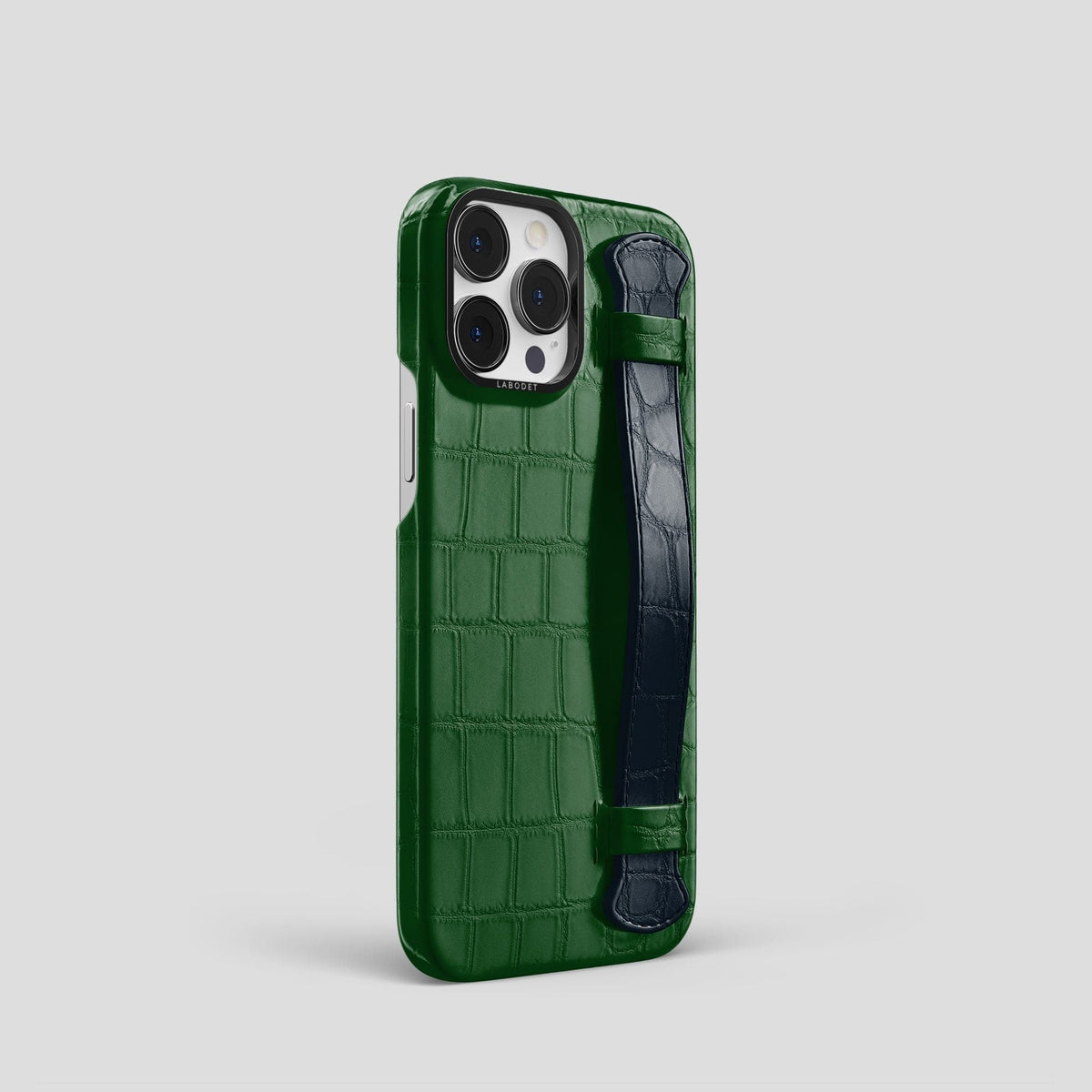 Forest-Green-Navy-Blue iPhone 15 Pro Strap Case Alligator with Black Metal -2 | Forest-Green-Navy-Blue-Black