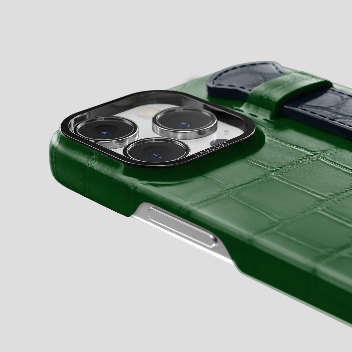 Forest-Green-Navy-Blue iPhone 14 Pro Strap Case Alligator with Black Metal -5 | Forest-Green-Navy-Blue-Black