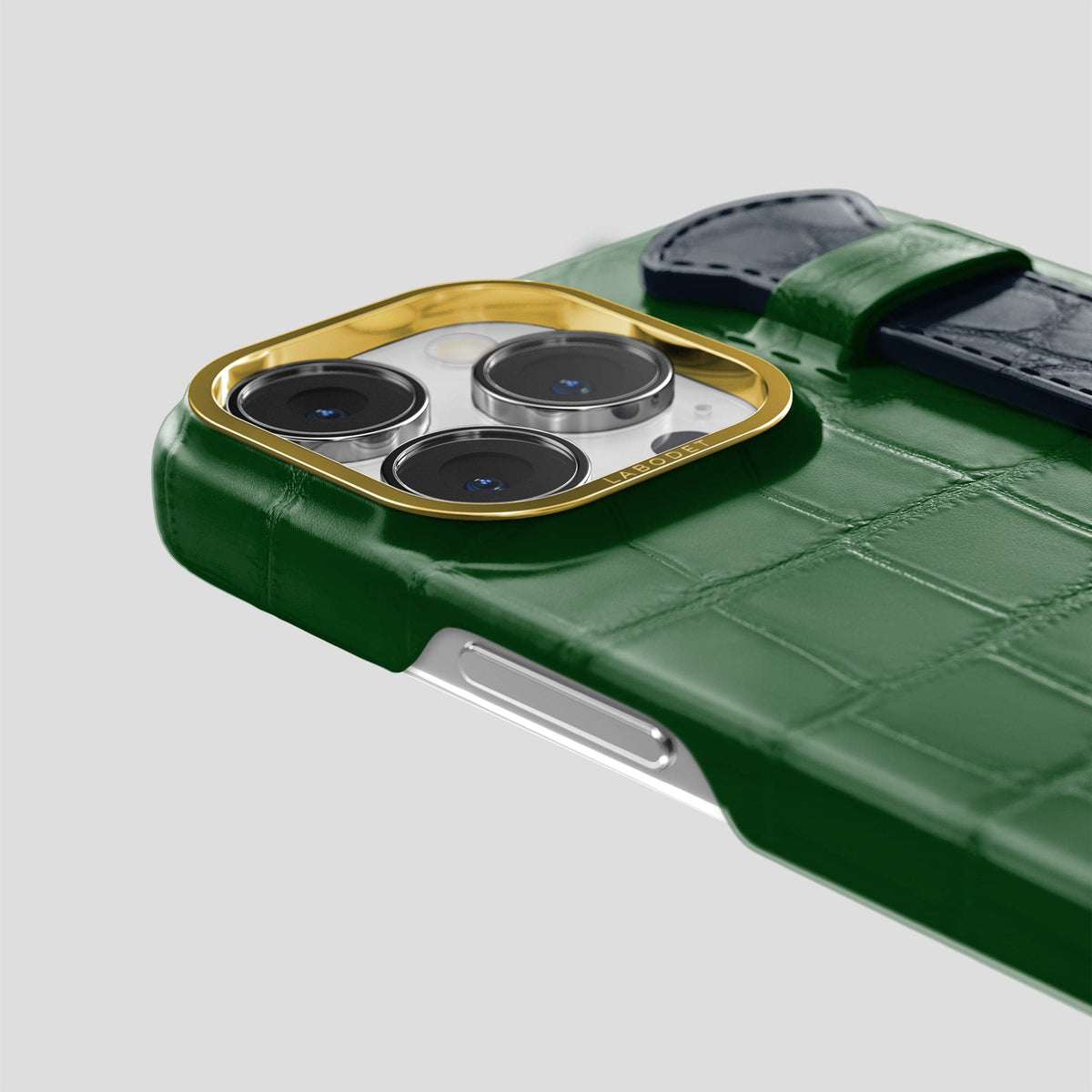 Forest-Green-Navy-Blue iPhone 14 Pro Strap Case Alligator with Gold Metal -5 | Forest-Green-Navy-Blue-Gold