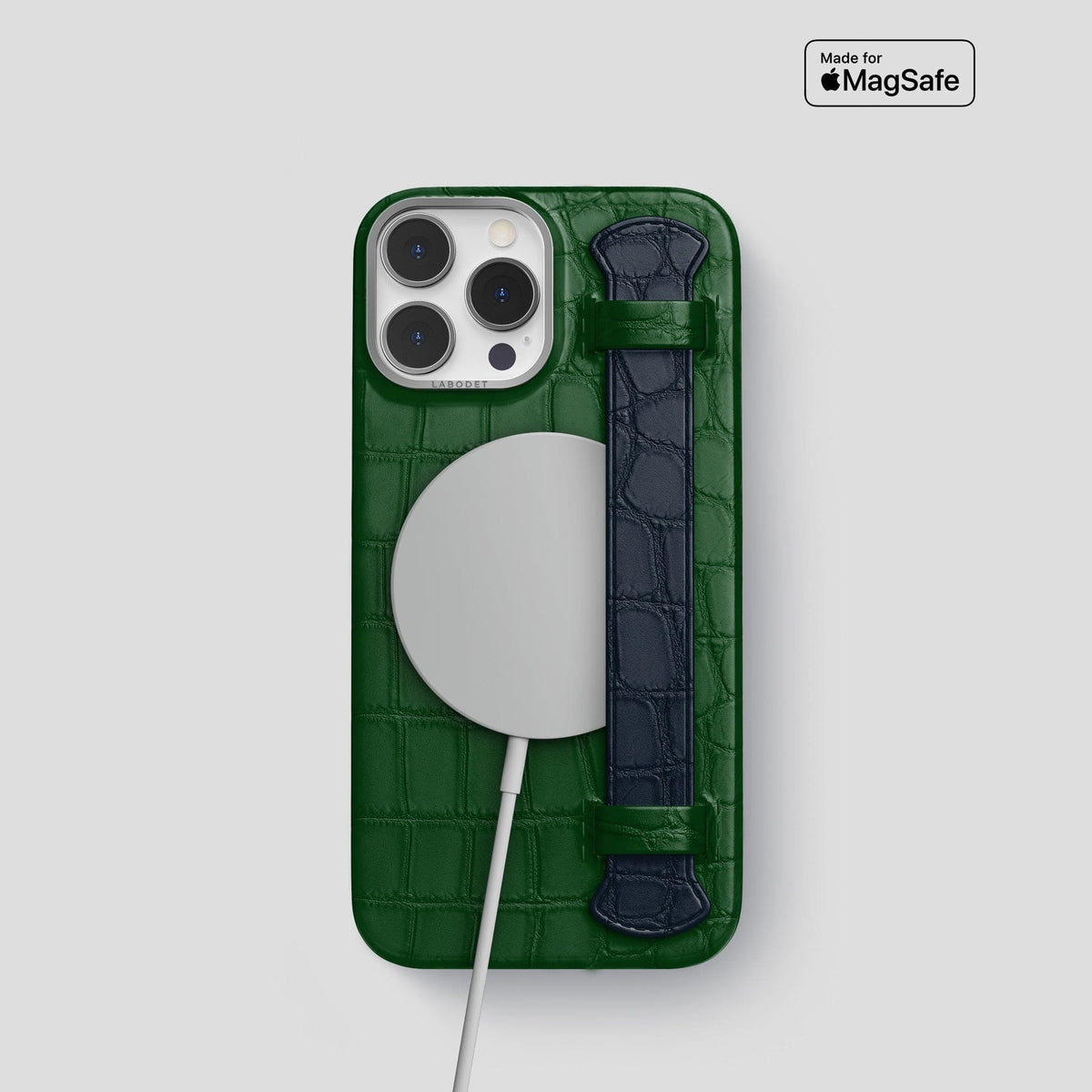 Forest-Green-Navy-Blue iPhone 14 Pro Strap Case Alligator with Steel Metal -4 | Forest-Green-Navy-Blue-Steel