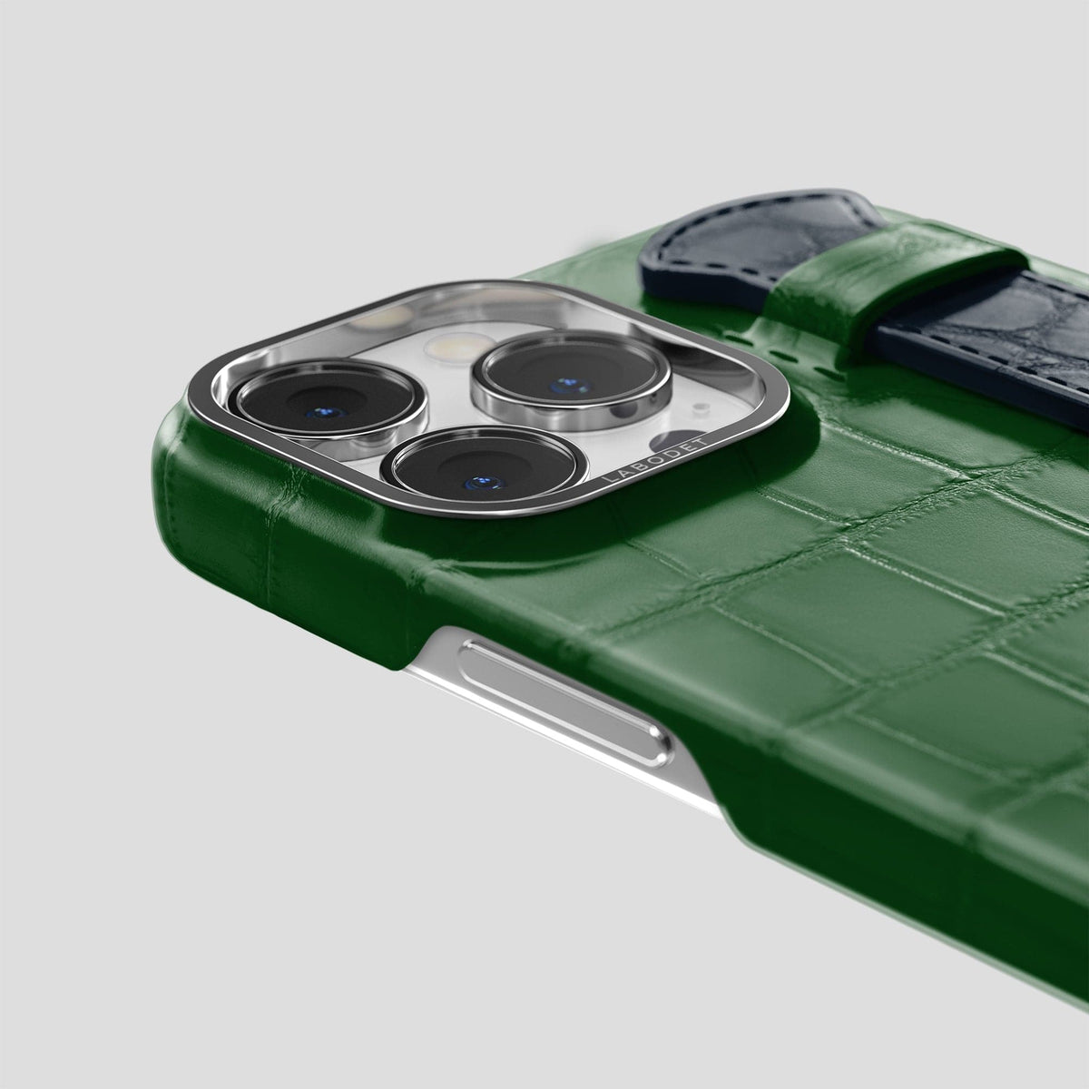 Forest-Green-Navy-Blue iPhone 14 Pro Strap Case Alligator with Steel Metal -5 | Forest-Green-Navy-Blue-Steel