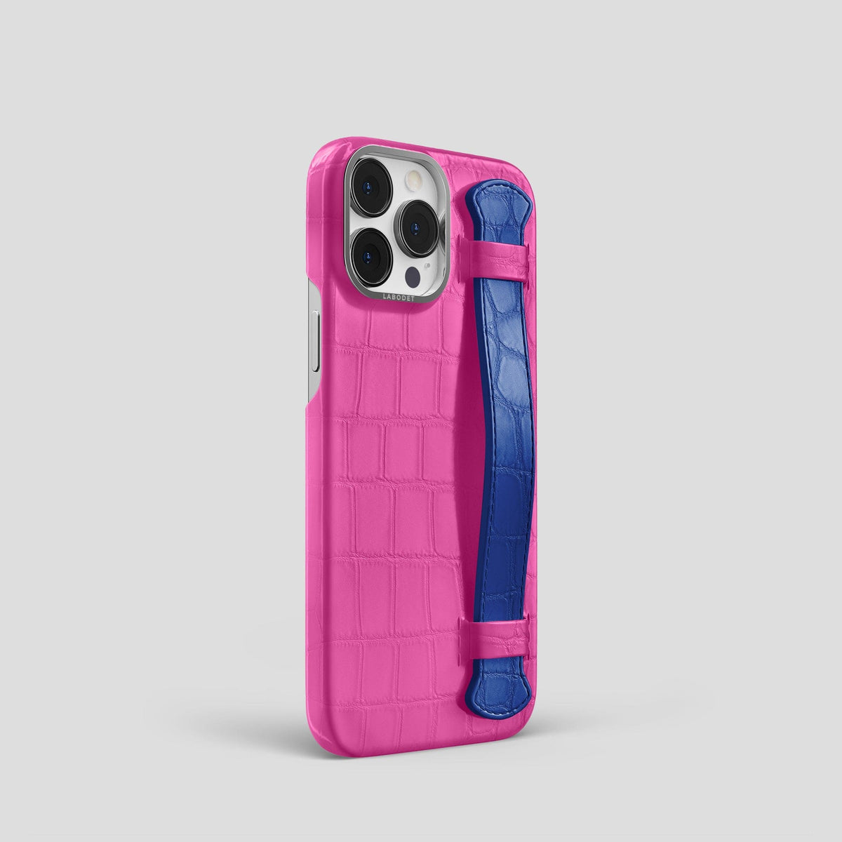 Fuchsia-Royal-Blue iPhone 14 Pro Strap Case Alligator with Steel Metal -2 | Fuchsia-Royal-Blue-Steel