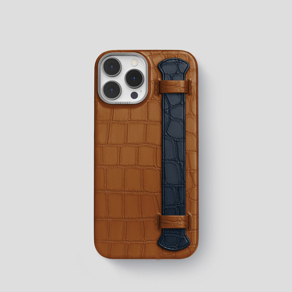 Honey-Navy-Blue iPhone 14 Pro Strap Case Alligator with Steel Metal -1 | Honey-Navy-Blue-Steel