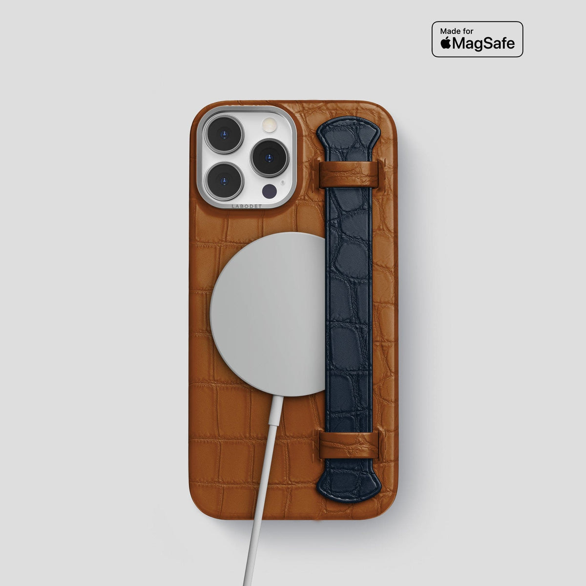 Honey-Navy-Blue iPhone 14 Pro Strap Case Alligator with Steel Metal -4 | Honey-Navy-Blue-Steel