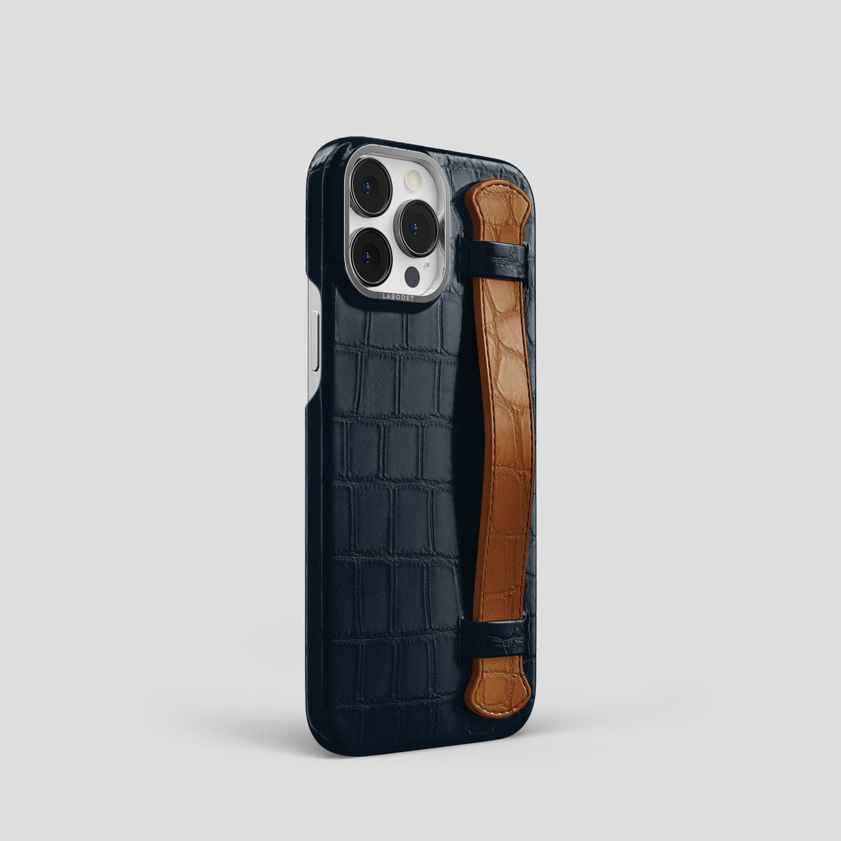 Navy-Blue-Honey iPhone 14 Pro Strap Case Alligator with Steel Metal -2 | Navy-Blue-Honey-Steel