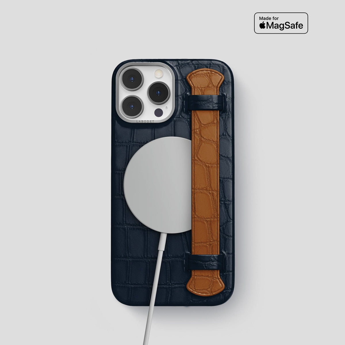 Navy-Blue-Honey iPhone 14 Pro Strap Case Alligator with Steel Metal -4 | Navy-Blue-Honey-Steel