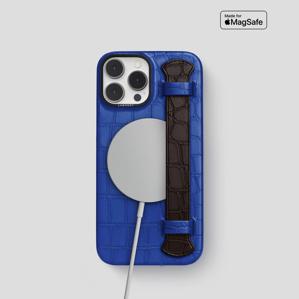 Royal-Blue-Dark-Brown iPhone 15 Pro Strap Case Alligator with Black Metal -4 | Royal-Blue-Dark-Brown-Black